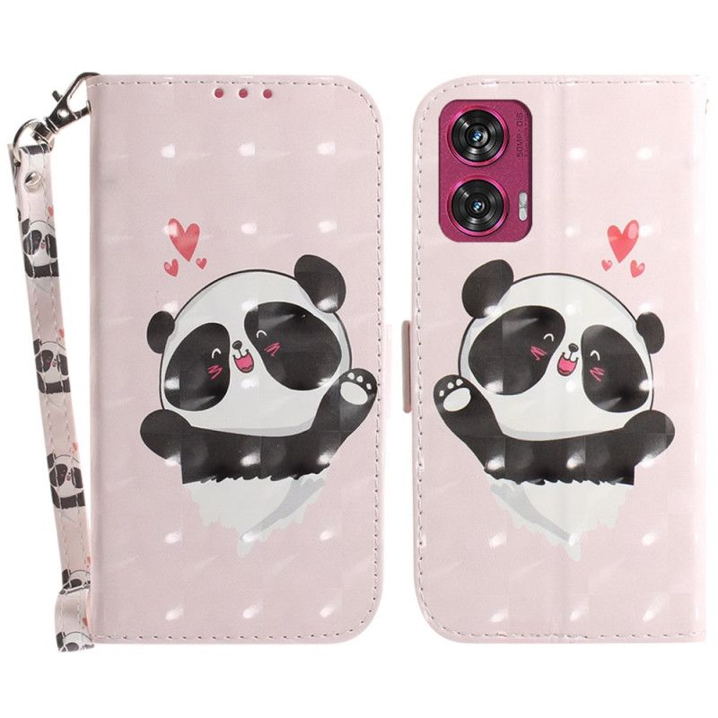 Kožený Kryt Motorola Edge 50 Fusion Panda Love S Popruhem