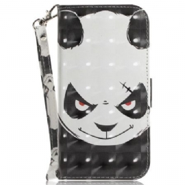 Kožený Kryt Motorola Edge 50 Fusion Rozzlobená Panda S Popruhem