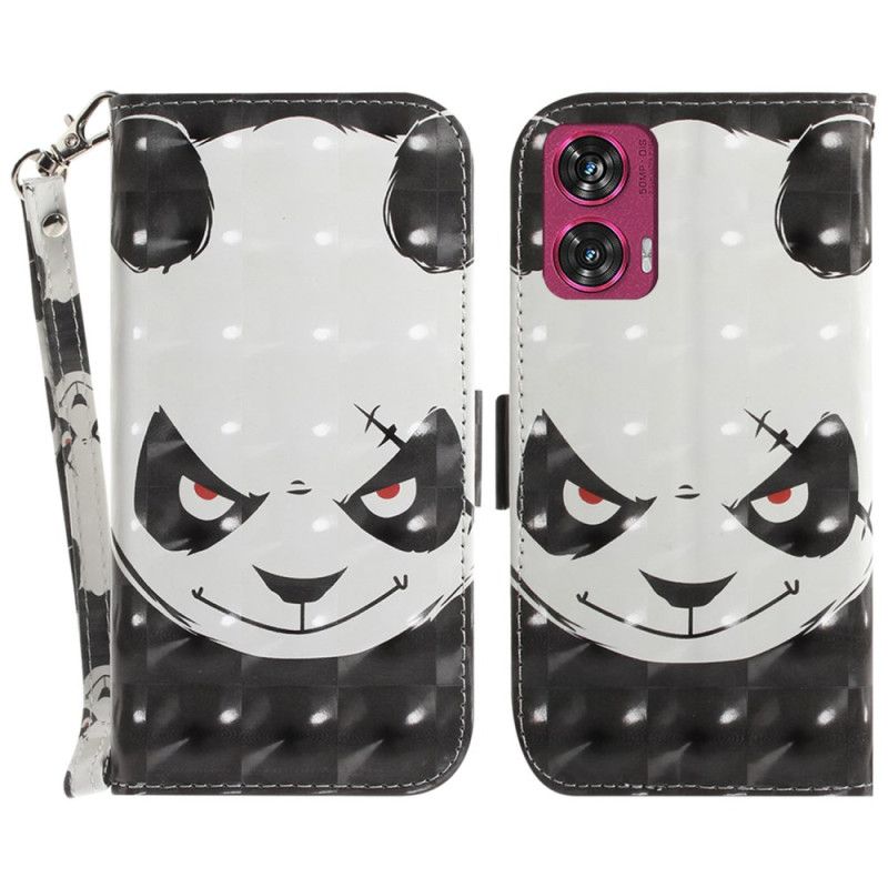 Kožený Kryt Motorola Edge 50 Fusion Rozzlobená Panda S Popruhem