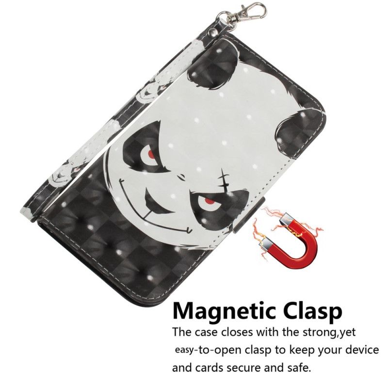 Kožený Kryt Motorola Edge 50 Fusion Rozzlobená Panda S Popruhem