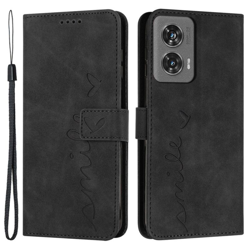 Kožený Kryt Motorola Edge 50 Fusion Úsměv Na Lanyard