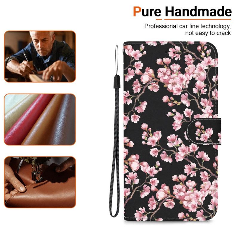 Kožený Kryt Motorola Edge 50 Fusion Švestkové Květy