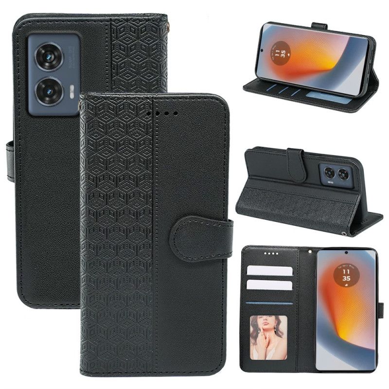 Kožený Kryt Na Motorola Edge 50 Fusion Vlys S Krychlovým Vzorem