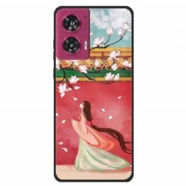 Kryt Motorola Edge 50 Fusion Žena Z Broskvových Květů