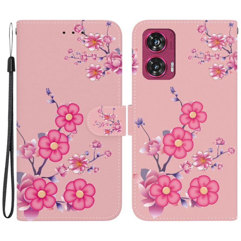 Peněženková Pouzdra Motorola Edge 50 Fusion Kryty Na Mobil Vzor Sakura S Páskem