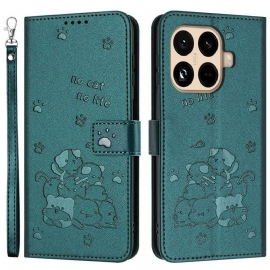 Kožený Kryt Na Xiaomi 15t Pro Hromada Koček S Popruhem