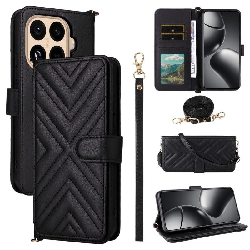 Kožený Kryt Na Xiaomi 15t Pro Prošívaná S Popruhem A Poutkem Na Zápěstí