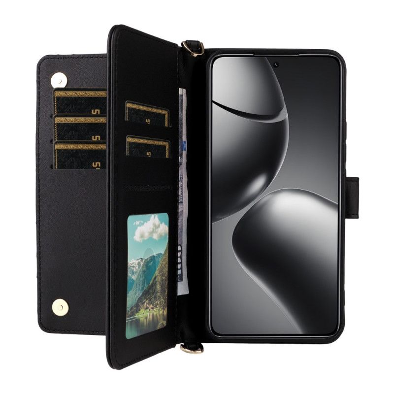 Kožený Kryt Na Xiaomi 15t Pro Prošívaná S Popruhem A Poutkem Na Zápěstí