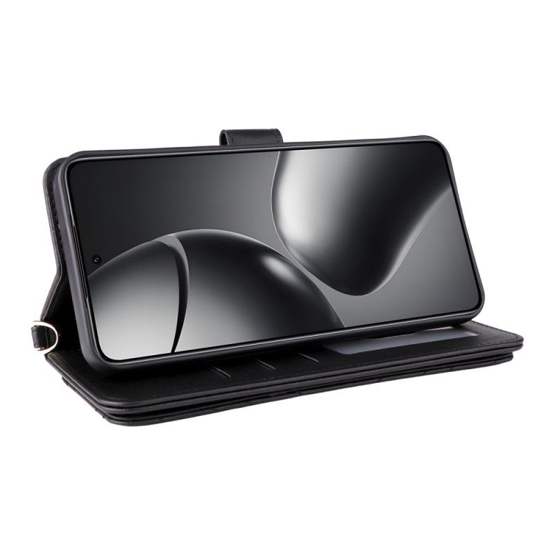 Kožený Kryt Na Xiaomi 15t Pro Prošívaná S Popruhem A Poutkem Na Zápěstí