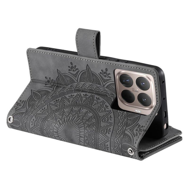 Kožený Kryt Xiaomi 15t Pro Peněženka S Efektem Semiše S Mandalou