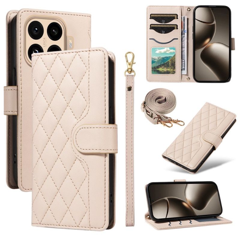 Kožený Kryt Xiaomi 15t Pro Prošívaná S Popruhem A Poutkem Na Rameno