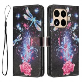 Kožený Kryt Xiaomi 15t Pro Růže A Vážky