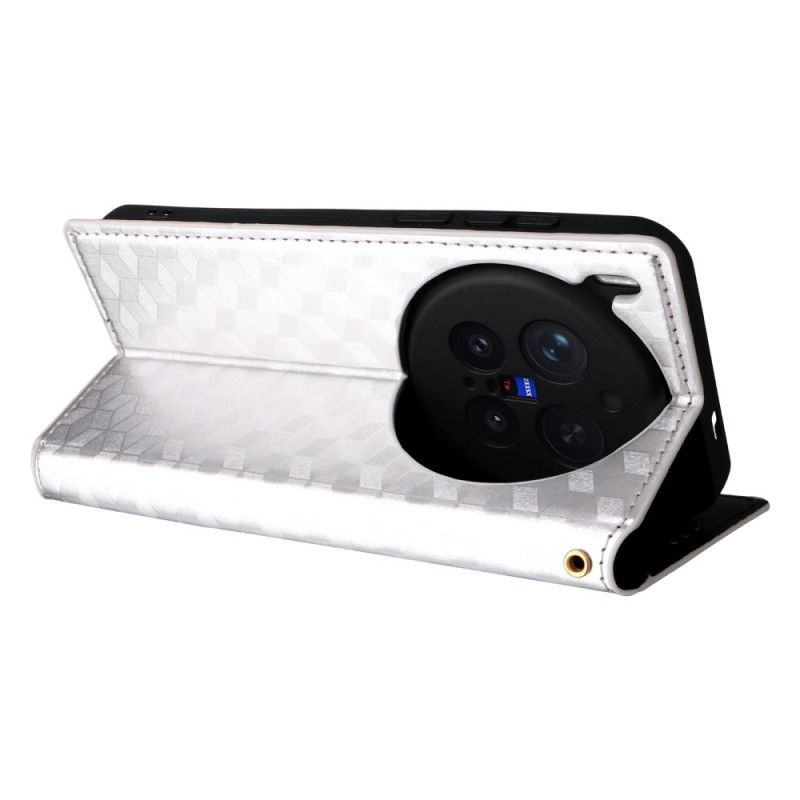 Kožené Pouzdro Folio Vivo X300 Pro Diamantový Vzor