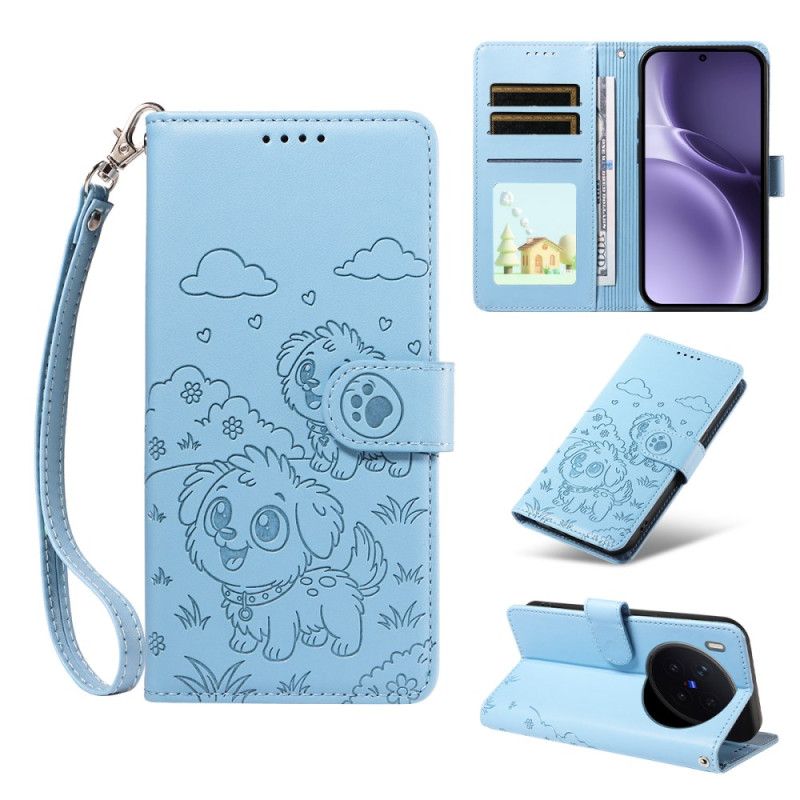 Kožený Kryt Na Vivo X300 Pro Psí Vzor S Popruhem