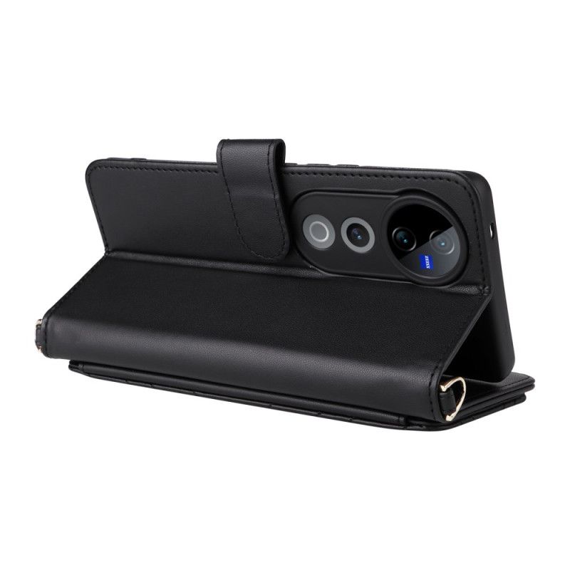 Kožený Kryt Vivo V40 5g Prošívané S Popruhem A Ramenním Popruhem