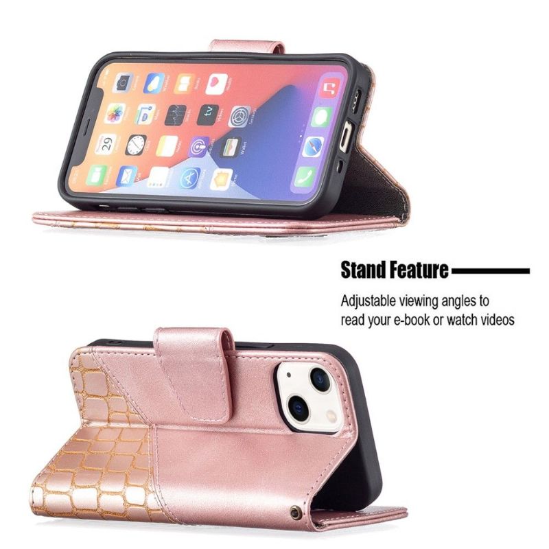 Flipové Pouzdro Na iPhone 13 Kožený Efekt Croc Look