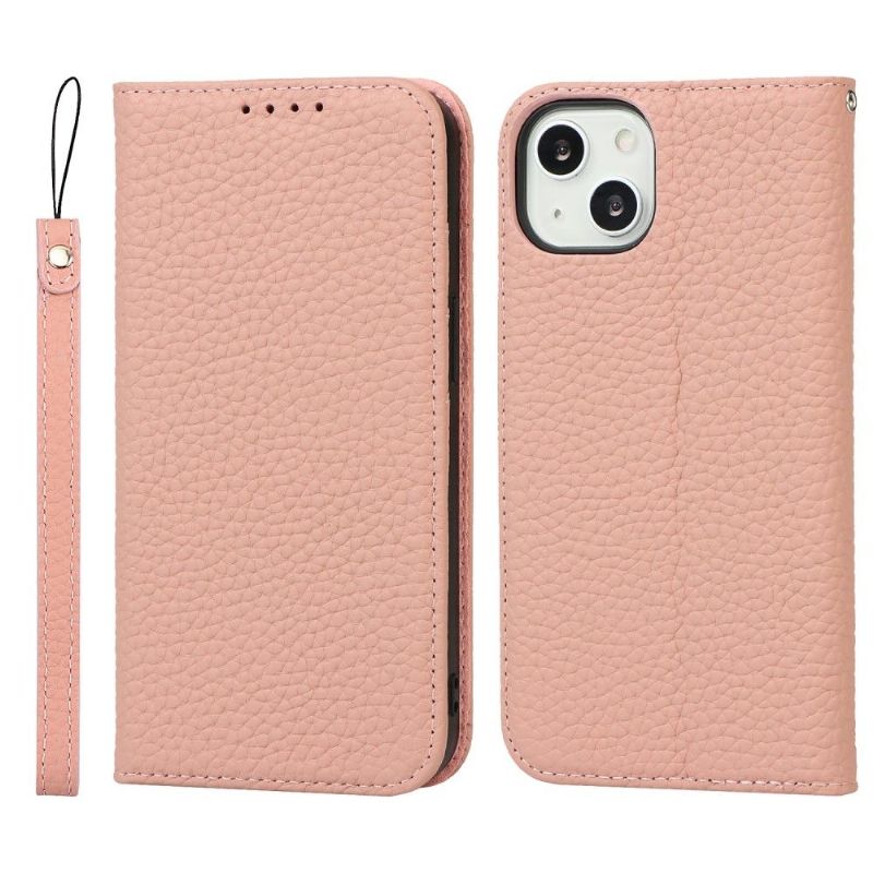 Flipové Pouzdro Na iPhone 13 Zrnitá Kůže S Řemínkem