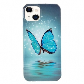 Kryt Na iPhone 13 Fluorescenční Modrý Motýl