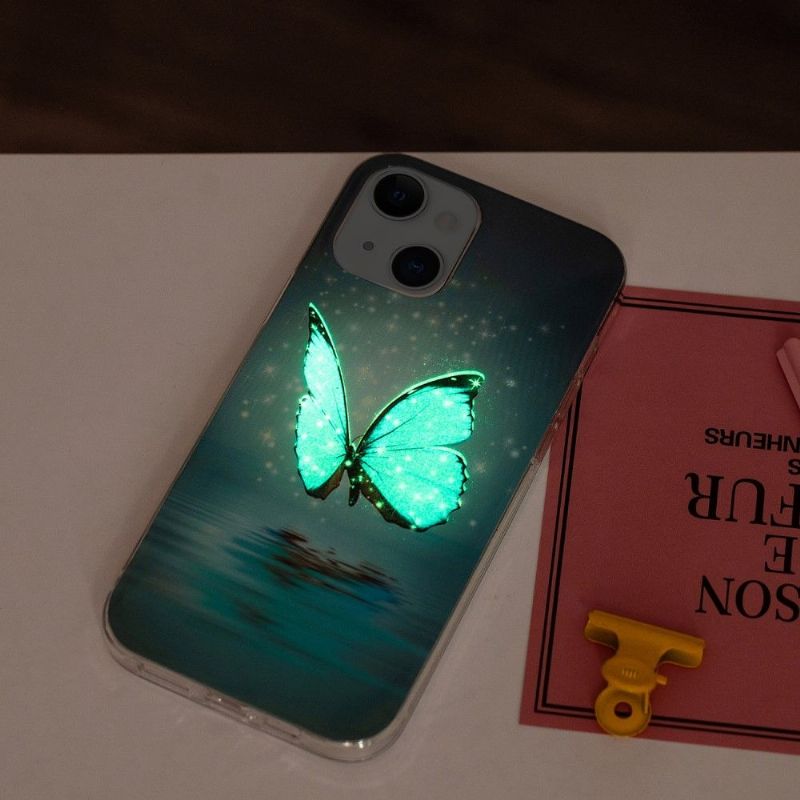 Kryt Na iPhone 13 Fluorescenční Modrý Motýl