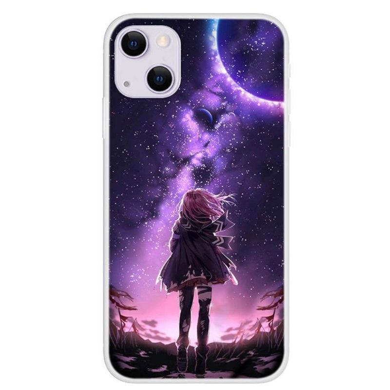 Kryty Na Mobil Na iPhone 13 Ilustrace Dívka V Úplňku