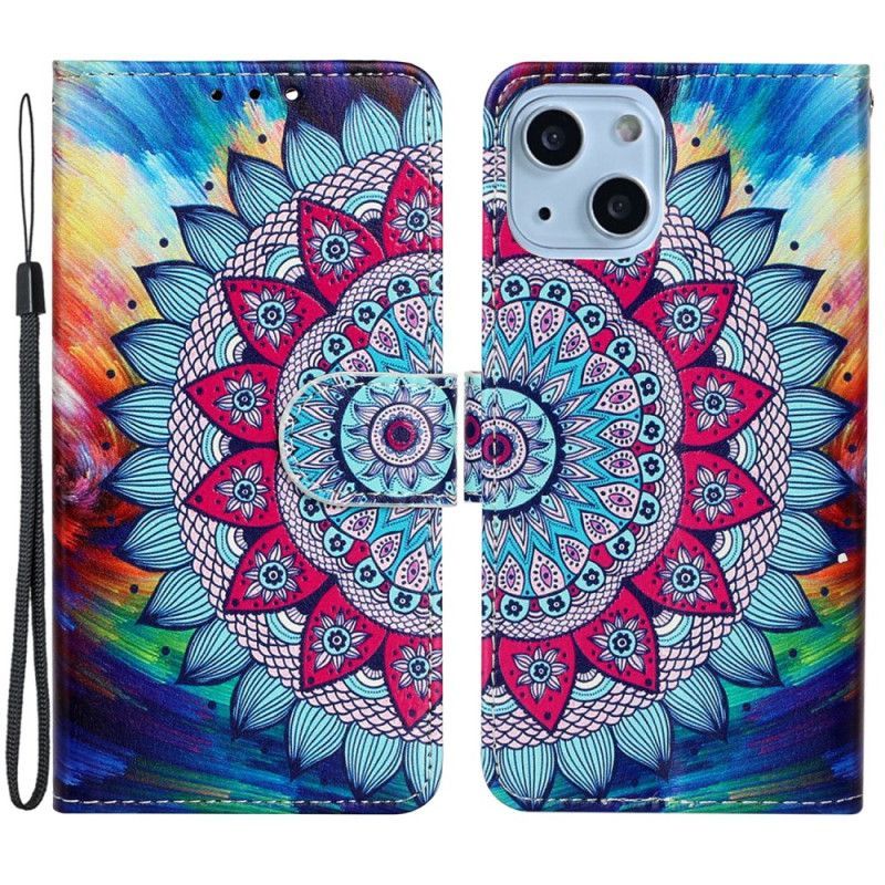 Flipové Pouzdro Na iPhone 15 Plus Na Lana Barevná Mandala S Popruhem