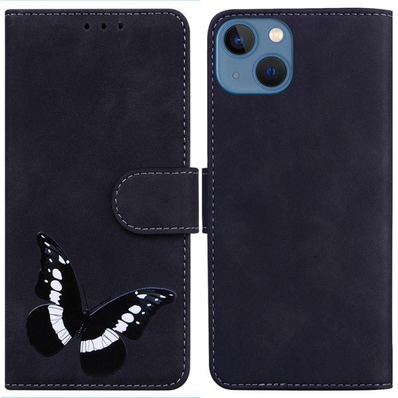 Kožené Pouzdro Na iPhone 15 Plus Motýl Z Imitace Kůže