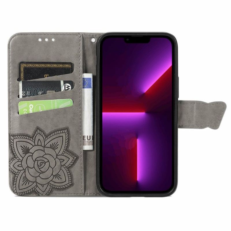 Kožené Pouzdro Na iPhone 13 Pro Max Reliéfní Motýl