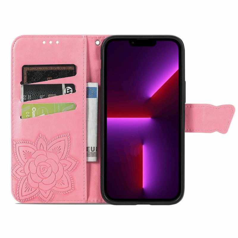 Kožené Pouzdro Na iPhone 13 Pro Max Reliéfní Motýl