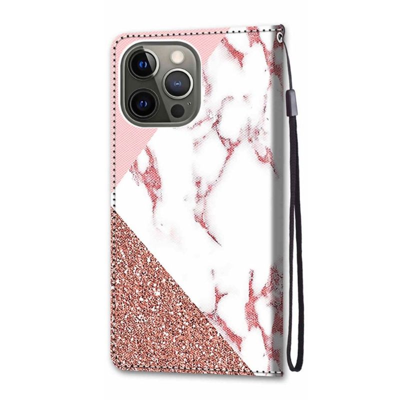 Kožené Pouzdro Na iPhone 13 Pro Max Třpytivý Mramor