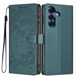 Kožený Kryt Na Samsung Galaxy S26 Plus Vzor Stromu A Kočky