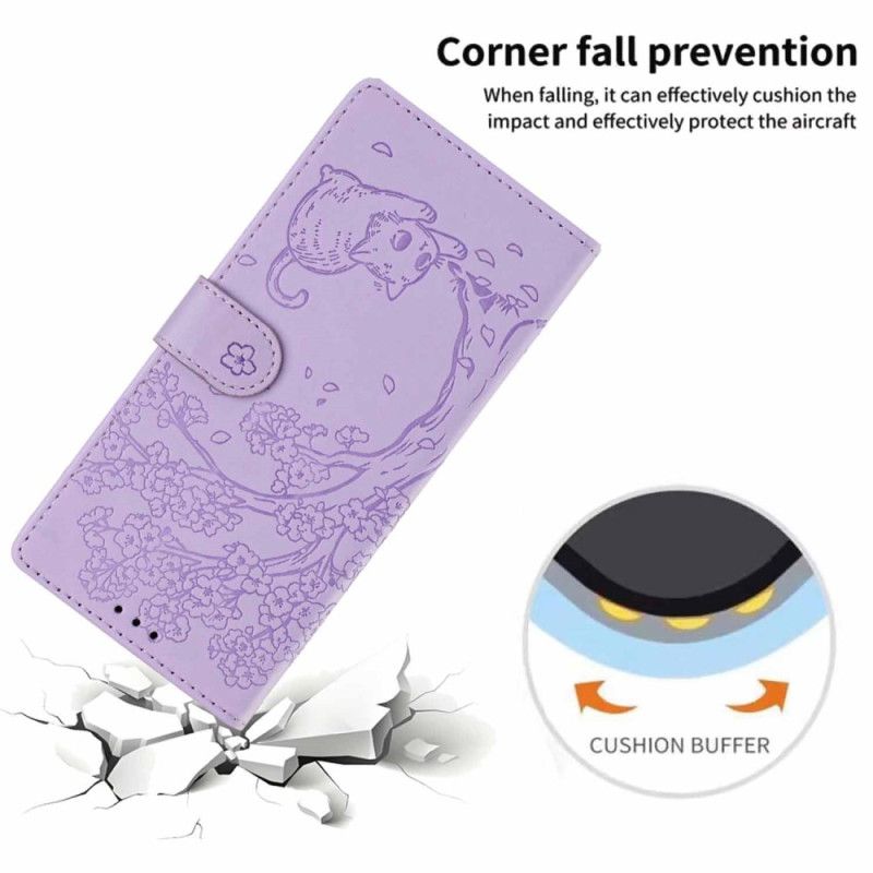 Kožený Kryt Na Samsung Galaxy S26 Plus Vzor Stromu A Kočky