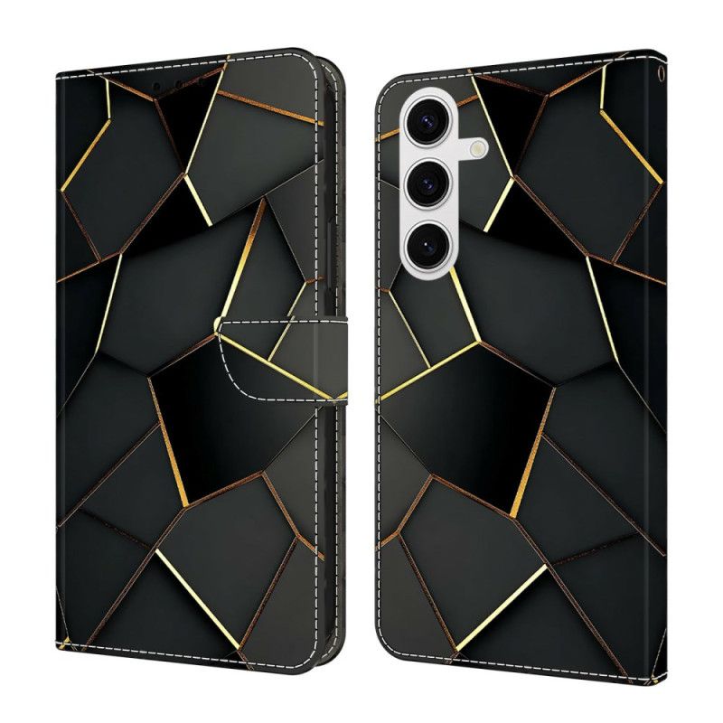 Kožený Kryt Na Samsung Galaxy S26 Plus Černo-zlatý Vzor