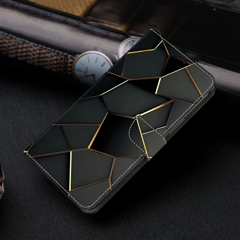 Kožený Kryt Na Samsung Galaxy S26 Plus Černo-zlatý Vzor