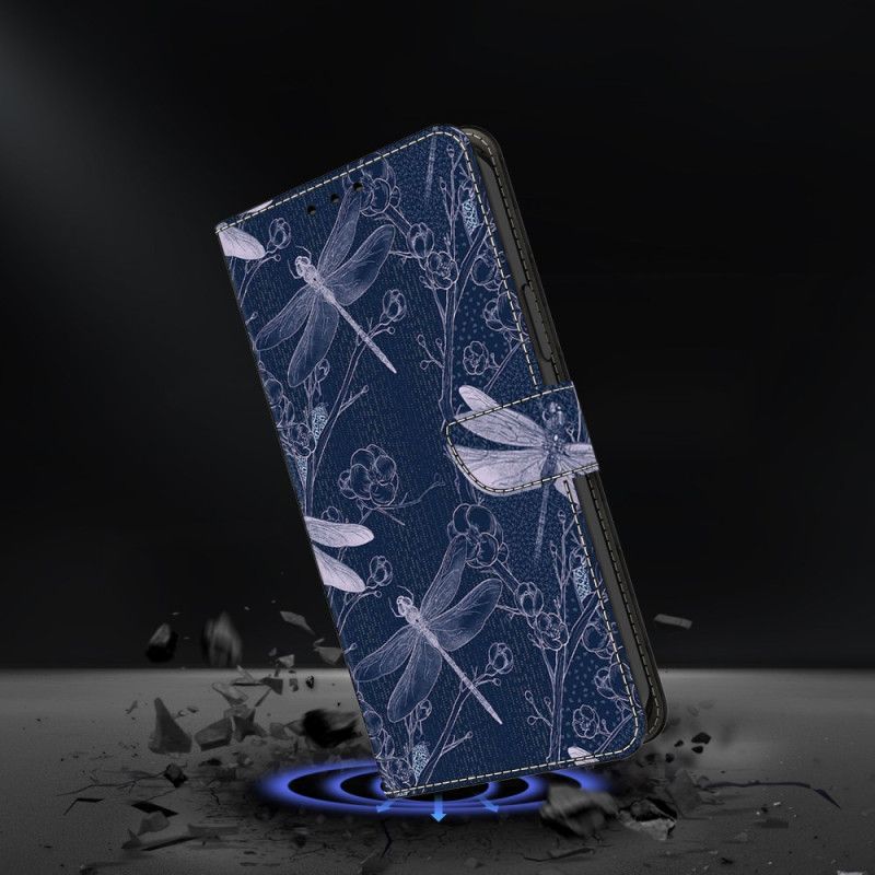 Kožený Kryt Samsung Galaxy S26 Plus Vážky Na Modrém Pozadí