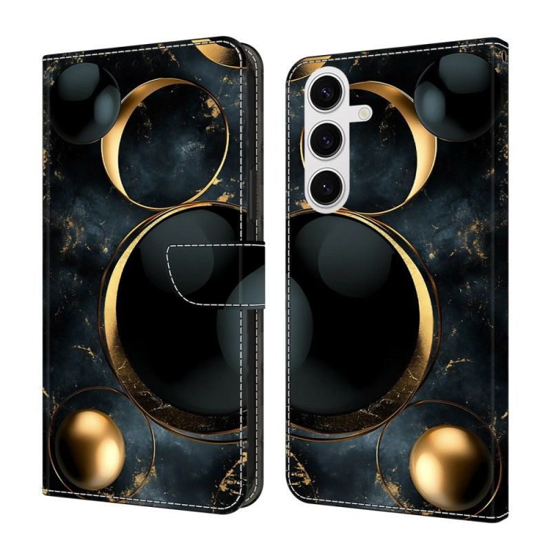 Kožený Kryt Samsung Galaxy S26 Plus Zlaté Prsteny