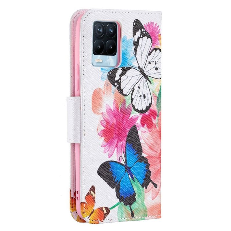 Flipové Pouzdro Na Realme 8 / 8 Pro Motýli A Barevné Květiny