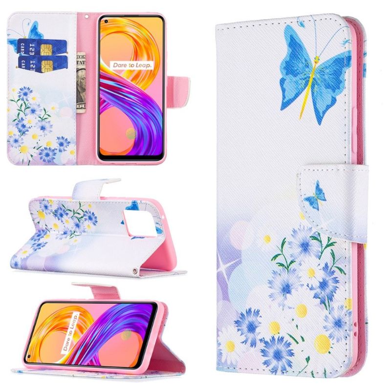 Kožené Pouzdro Na Realme 8 / 8 Pro Motýl A Sedmikrásky