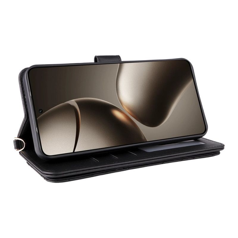 Kožený Kryt Na Xiaomi 15t Prošívané S Ramenním A Zápěstním Popruhem