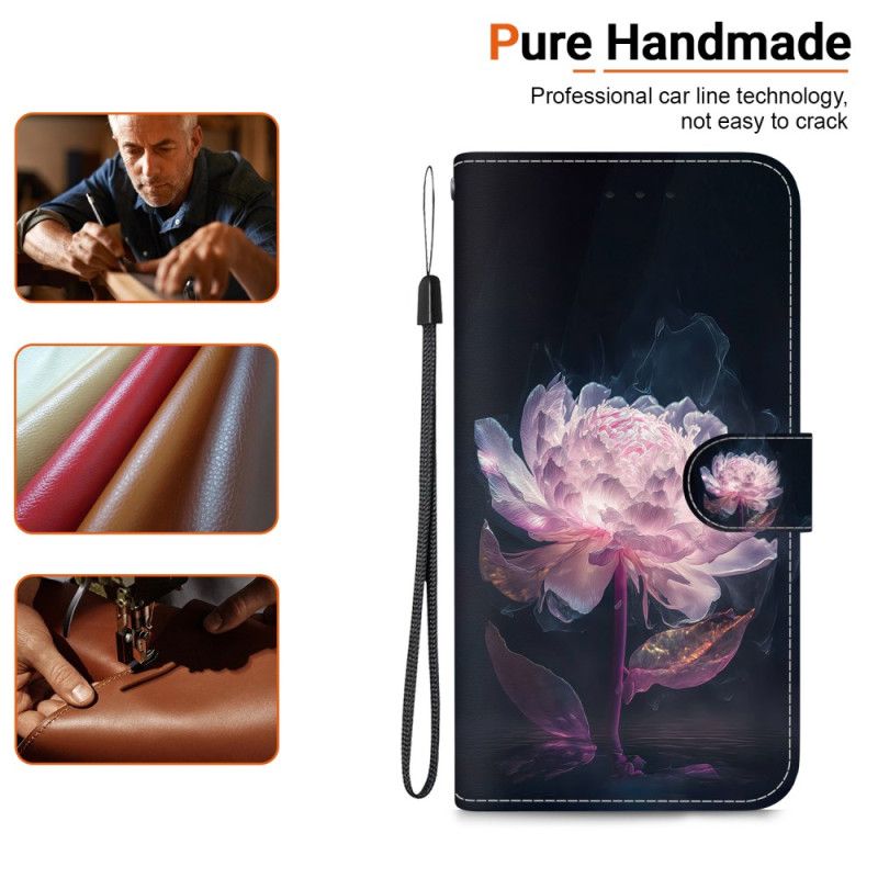 Kožený Kryt Motorola Edge 50 Ultra Fialová Pivoňka S Řemínkem