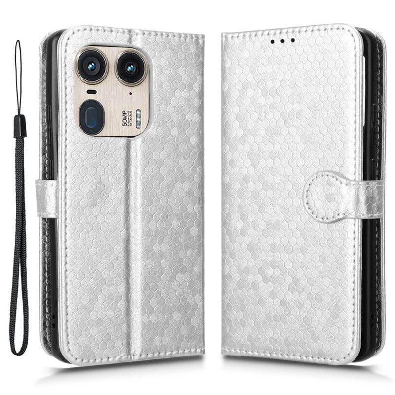 Kožený Kryt Motorola Edge 50 Ultra Lesklé Tečky S Páskem