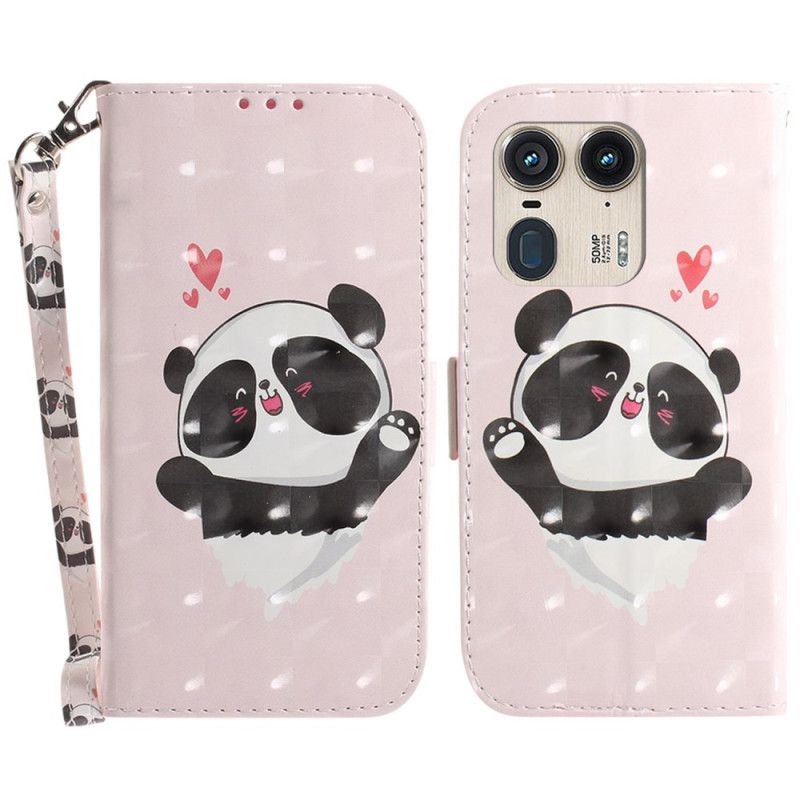 Kožený Kryt Motorola Edge 50 Ultra Panda Love With Strap