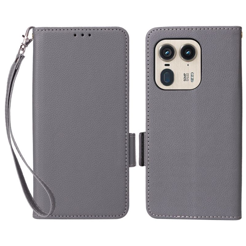 Kožený Kryt Na Motorola Edge 50 Ultra Umělá Kůže Litchi S Řemínkem