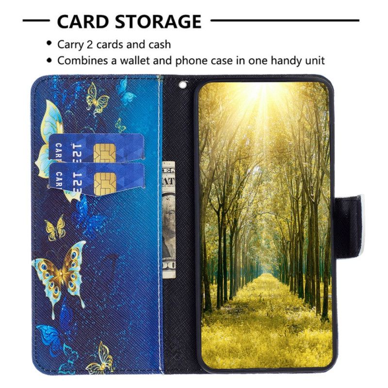 Kožený Kryt Na Motorola Edge 50 Ultra Zlatí Motýli