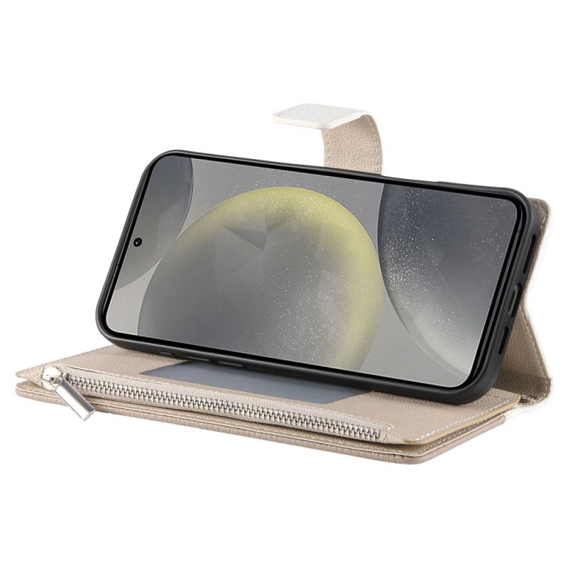 Kožený Kryt Samsung Galaxy S25 Fe Kožená Peněženka Na Zip S Popruhy