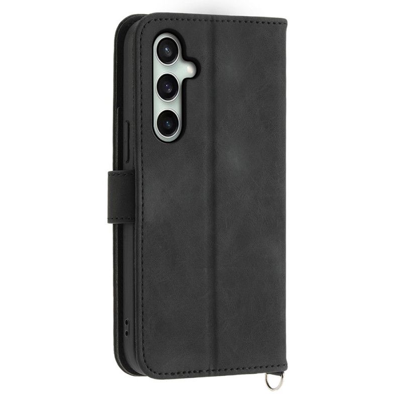 Kožený Kryt Samsung Galaxy S25 Fe Krajkový Potisk S Řemínkem A Ramenním Popruhem