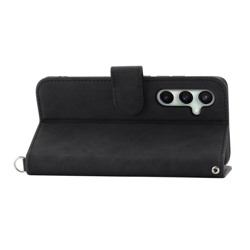 Kožený Kryt Samsung Galaxy S25 Fe Krajkový Potisk S Řemínkem A Ramenním Popruhem