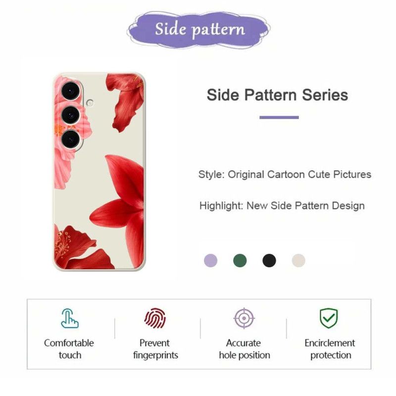 Kryt Samsung Galaxy S25 Fe Kryty Na Mobil Červený Květinový Silikon