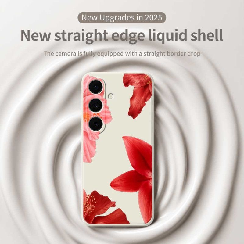 Kryt Samsung Galaxy S25 Fe Kryty Na Mobil Červený Květinový Silikon