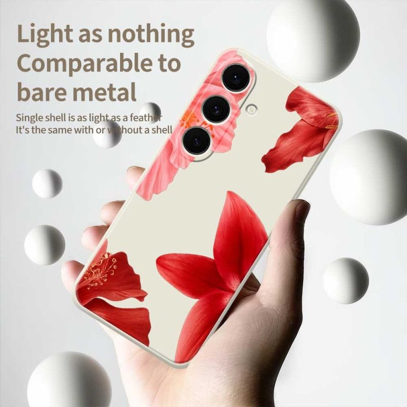 Kryt Samsung Galaxy S25 Fe Kryty Na Mobil Červený Květinový Silikon