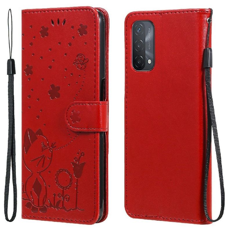 Kožené Pouzdro Na Oppo A74 5G / A54 5G Ilustrace Kočky